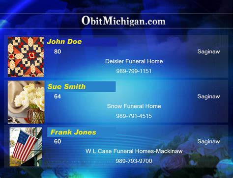 com and other Michigan obituary sources. . Obitmichigan tv5 saginaw